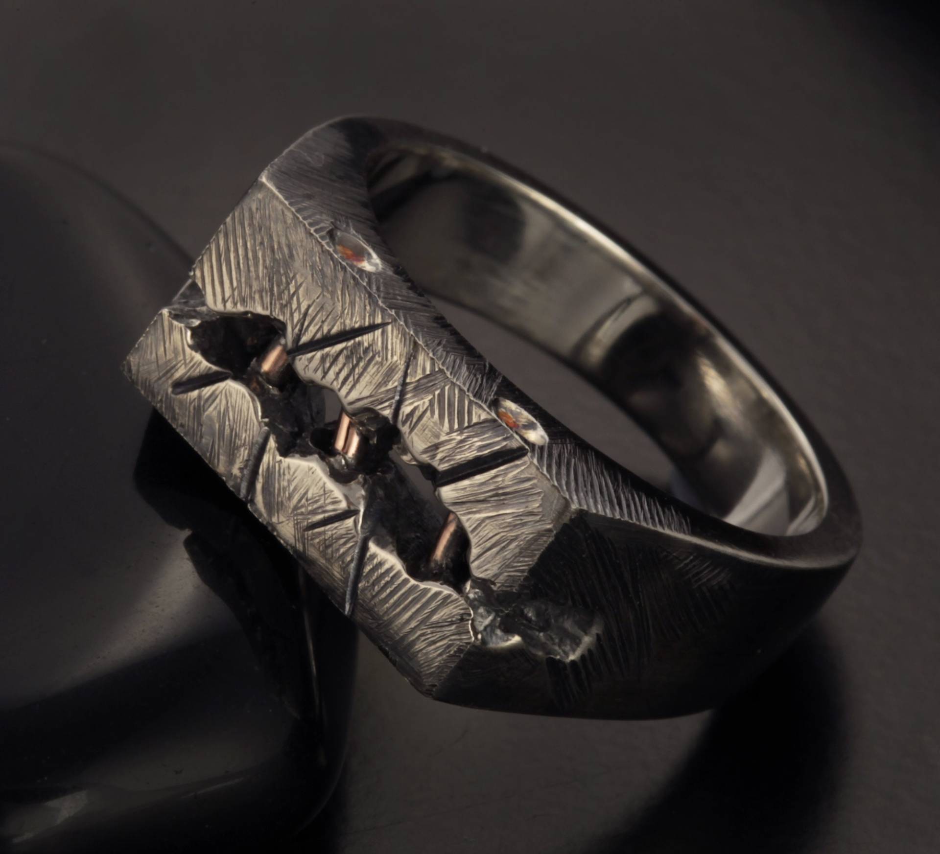 Herren Siegelring Schwarz, Herrenring Silber, Jubiläumsgeschenk, Rustikaler Ring, Rs-1309-1 von AbiMJewelry