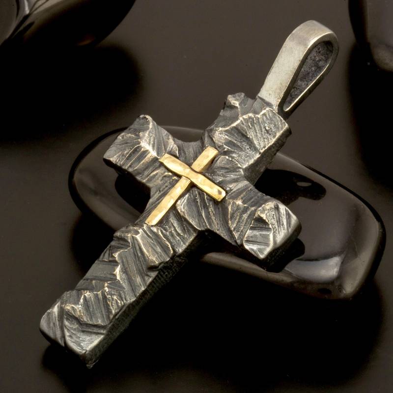 Herren Silber Und 14K Gold Kreuz Anhänger, Handgemachte Schmuck P-117 von AbiMJewelry