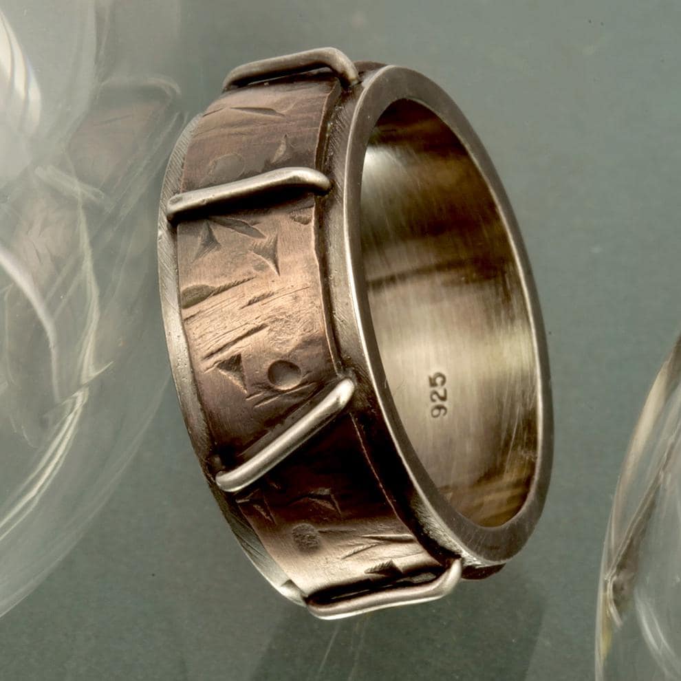 Rustikaler Sterling Silber Kupfer Ring - Breitband Herrenring Rs-1190 von AbiMJewelry