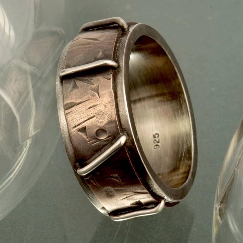 Rustikaler Sterling Silber Kupfer Ring - Breitband Herrenring Rs-1190 von AbiMJewelry