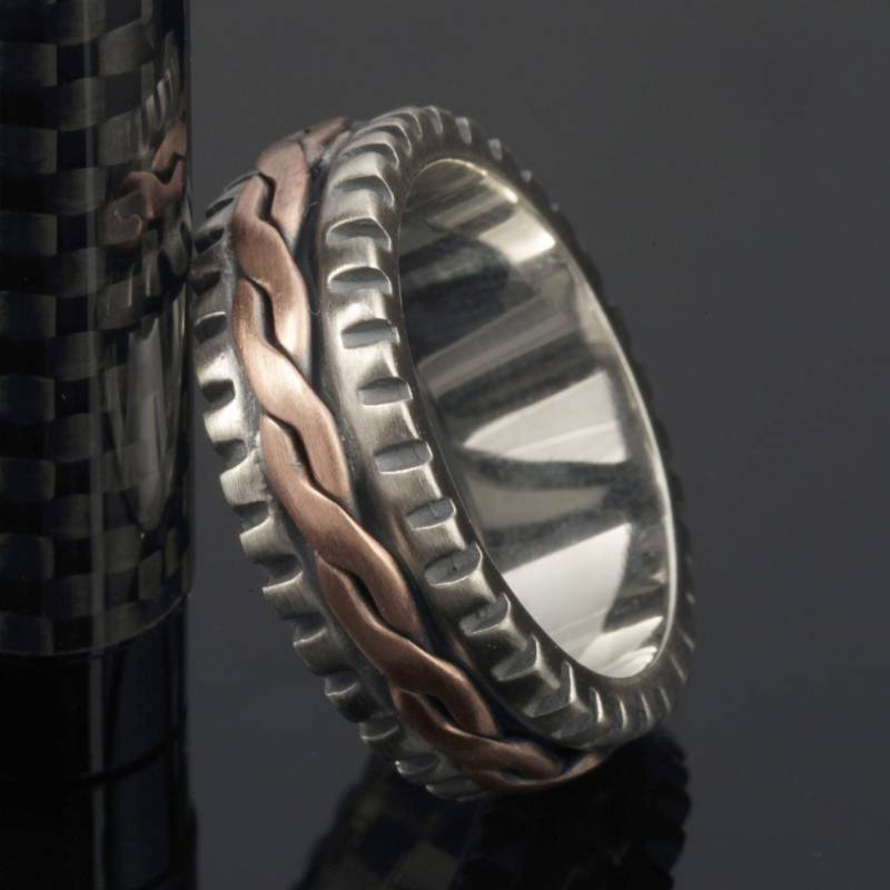 Handgemachter Sterling Silber Herrenring Geflochtenes Kupferband Rs-1277 von AbiMJewelry