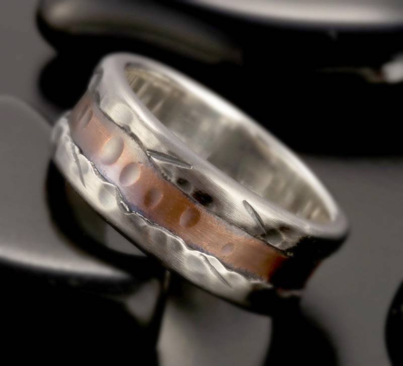 Gehämmerter Sterling Silber & Kupfer Herrenring Rustikaler Ehering Rs-1191 von AbiMJewelry