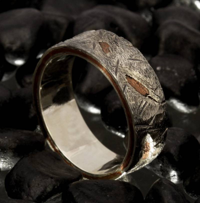 Handgemachter Herrenring Aus Silber Und Kupfer Strukturierter Rs-1172 von AbiMJewelry
