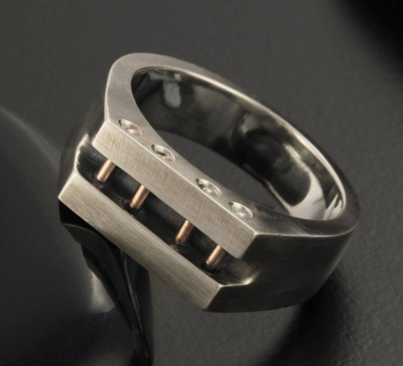 Zweifarbiges Band Silber Kupfer Herren Statement Brutalist Ring - Rs-1305 von AbiMJewelry