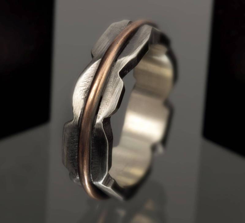strukturierte Rinden-sterlingsilberring - Herrenring Ehering Rs-1263 von AbiMJewelry