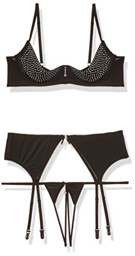 Abierta Fina Damen Sujetador Plataforma Diamantes De Imitación M Sexy Dessous Extender Strass Regal BH-Set, 80 C, mittel, Schwarz (Black Black), No Aplicable (Herstellergröße: 85 C/Medium) von Abierta Fina