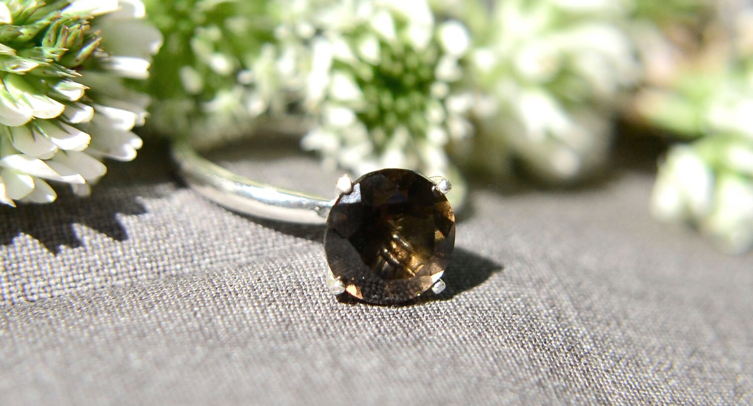 Silberring Mit Rauchquarz Edelstein, Quarz-Ring in Sterlingsilber, Brautjungfern Geschenke Silberring Mit Rauchquarz Edelstein, Quarz-Ring in Sterlingsilber, Brautjungfern Geschenke von AbishJewelryWorks