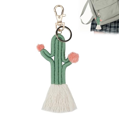Abitzon 1 Stück Gewebt Kaktus Schlüsselanhänger, Kaktusform Baumwollseil Anhänger, Kaktus-Anhänger Mit Keychain, Kaktusanlage Schlüsselbund, für Frauen Mädchen DIY-Schlüssel, deko Taschen von Abitzon