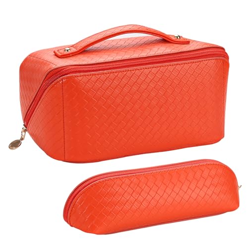 Abiudeng 2-teilige Reise-Make-up-Tasche, große Kapazität, Kosmetiktaschen für Damen, Kulturbeutel für Reiseutensilien, wasserdicht, tragbar, offen, flach, Make-up-Tasche, Organizer mit Trennwand und von Abiudeng