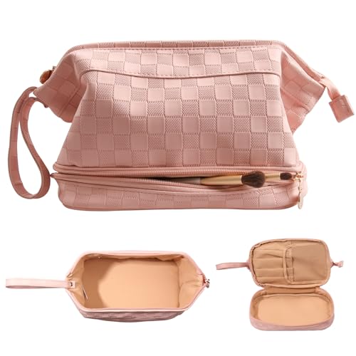 Abiudeng Kosmetiktasche Kulturtasche Kulturbeutel-Damen Schminktasche Groß Wasserdicht Make up Organizer Tasche Reisen Kosmetiktasche mit Pinselfach Make up Tasche Klein für Frauen-C-Rosa von Abiudeng