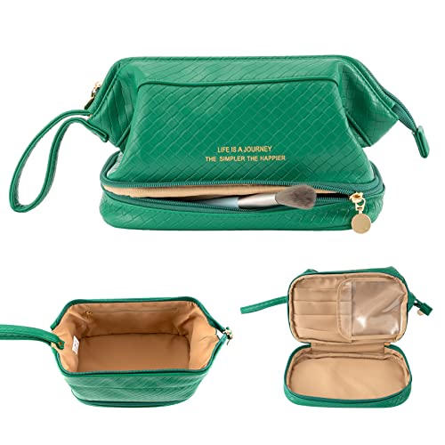 Abiudeng Kosmetiktasche Kulturtasche Kulturbeutel-Damen Schminktasche Groß Wasserdicht Make up Organizer Tasche Reisen Kosmetiktasche mit Pinselfach Make up Tasche Klein für Frauen-B-Grün von Abiudeng