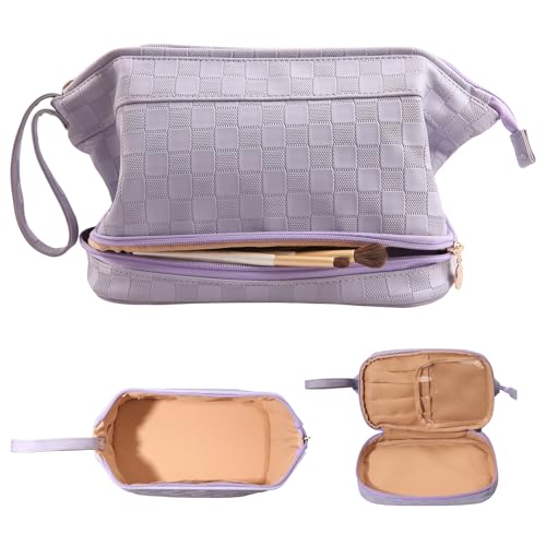 Abiudeng Kosmetiktasche Kulturtasche Kulturbeutel-Damen Schminktasche Groß Wasserdicht Make up Organizer Tasche Reisen Kosmetiktasche mit Pinselfach Make up Tasche Klein für Frauen-C-Lila von Abiudeng