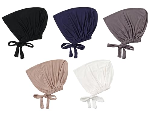 Abiyou 5PCS Frauen Undercap Hijab Cap, Unter Schal Hijab Mütze mit Tie Back Verschluss, Muslimische Unterschale Hijab Cap, Islamische Hijab Cap,Unterschal Hijab,Women Hijab Caps,für Frauen (5 Farben) von Abiyou