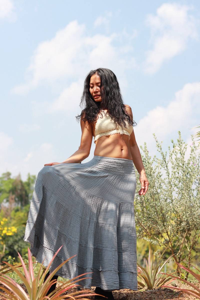 Langer Rock/Boho Maxi Doppelt Stoff /Farbe Hellgrau Bauernrock Grauer Langer Rock/Boho Maxi Doppelt Stoff /Farbe Hellgrau Bauernrock Grauer von Ablaa