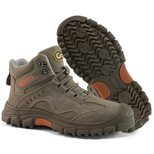 Ablanczoom Arbeitsstiefel für Herren, Stahlkappe – Sicherheits-Arbeitsstiefel für Herren, Industrie-Bauschuhe, rutschfest, bequem, atmungsaktiv, langlebig, Braun, 42 EU von Ablanczoom