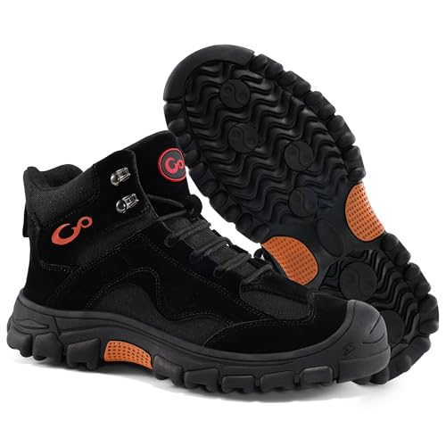 Ablanczoom Arbeitsstiefel für Herren, Stahlkappe – Sicherheits-Arbeitsstiefel für Herren, Industrie-Bauschuhe, rutschfest, bequem, atmungsaktiv, langlebig, Schwarz, 44 EU von Ablanczoom