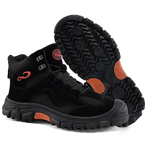 Ablanczoom Arbeitsstiefel für Herren, Stahlkappe – Sicherheits-Arbeitsstiefel für Herren, Industrie-Bauschuhe, rutschfest, bequem, atmungsaktiv, langlebig, Schwarz, 46 EU von Ablanczoom