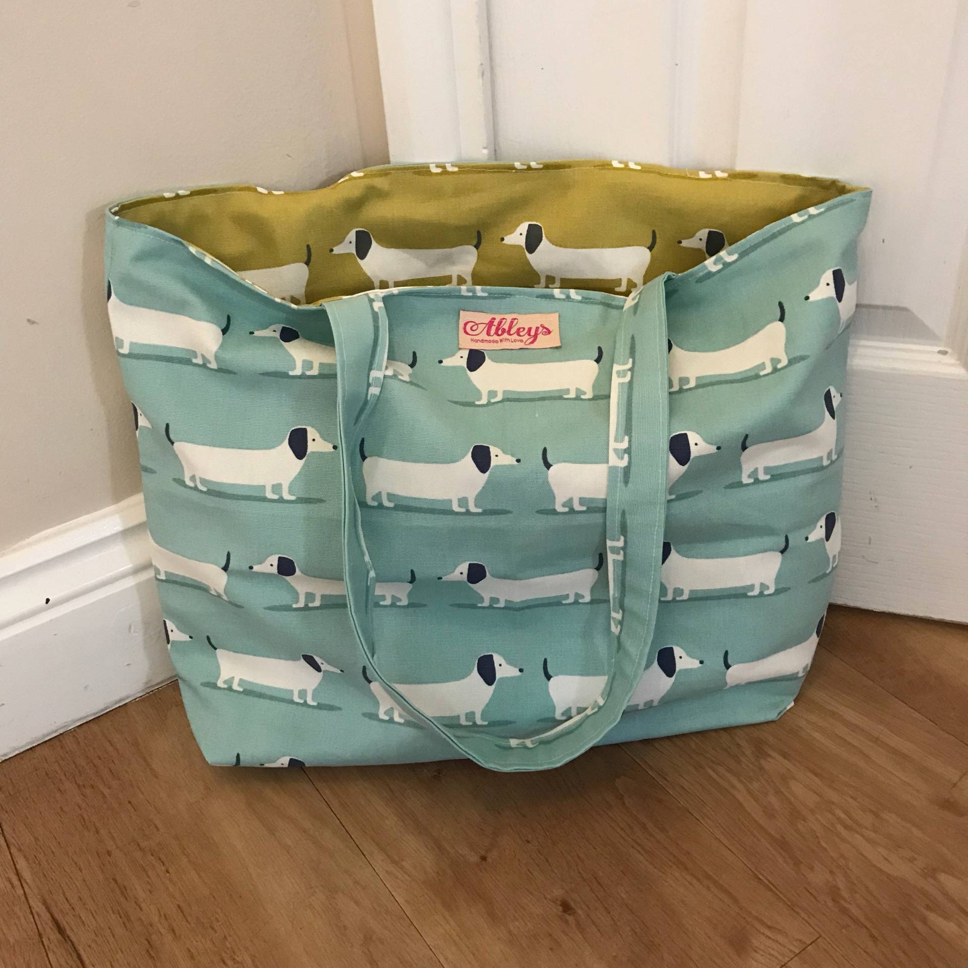 Dackel Tote Bag, Große Einkaufstasche, Henkeltasche, Schultertasche, Shopper Tasche von Ableyshandmadegifts
