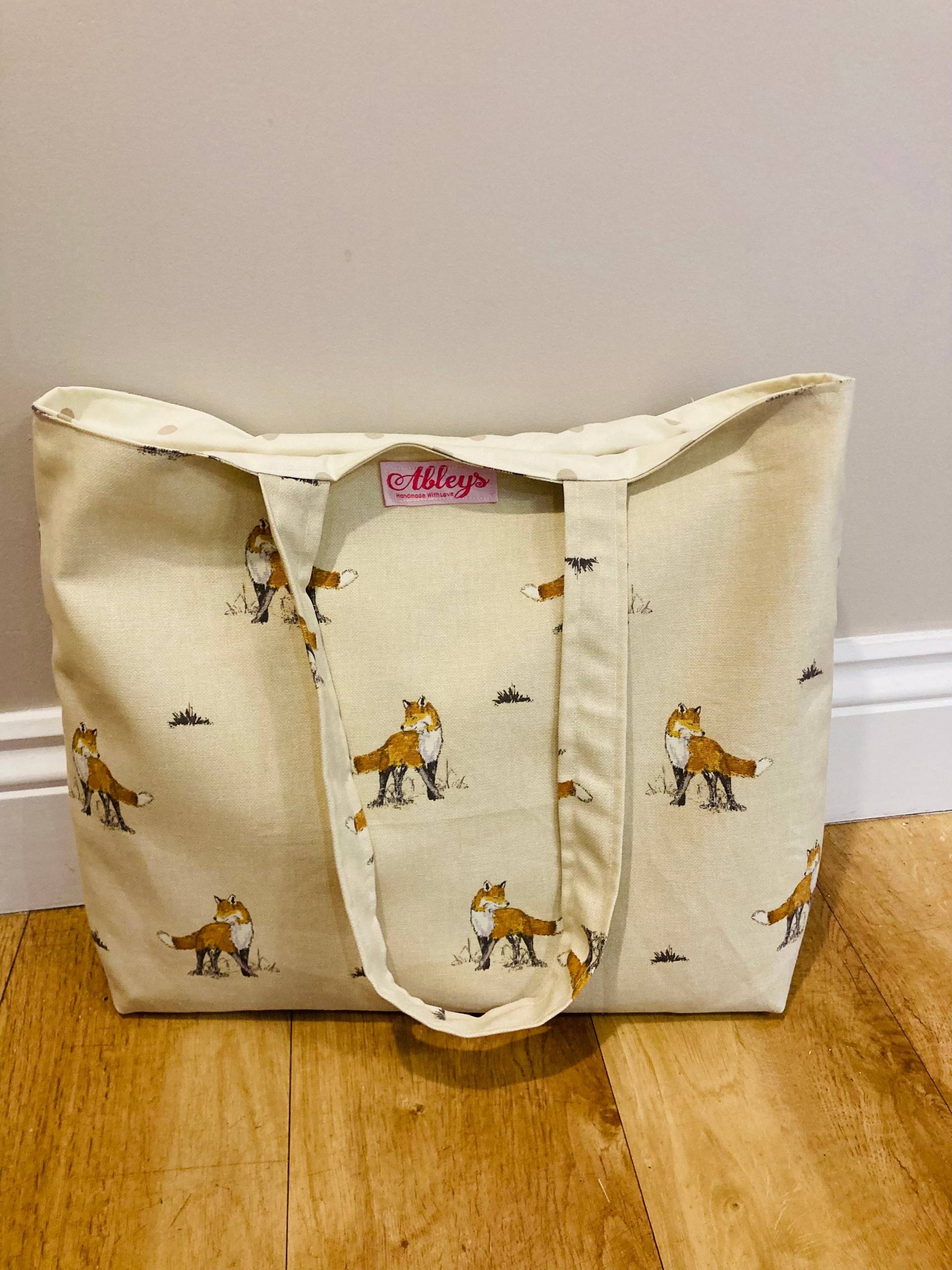 Stoff Strandtasche Mit Fuchs Print, Große Einkaufstasche, Tagestasche Stoff Strandtasche Mit Fuchs Print, Große Einkaufstasche, Tagestasche von Ableyshandmadegifts