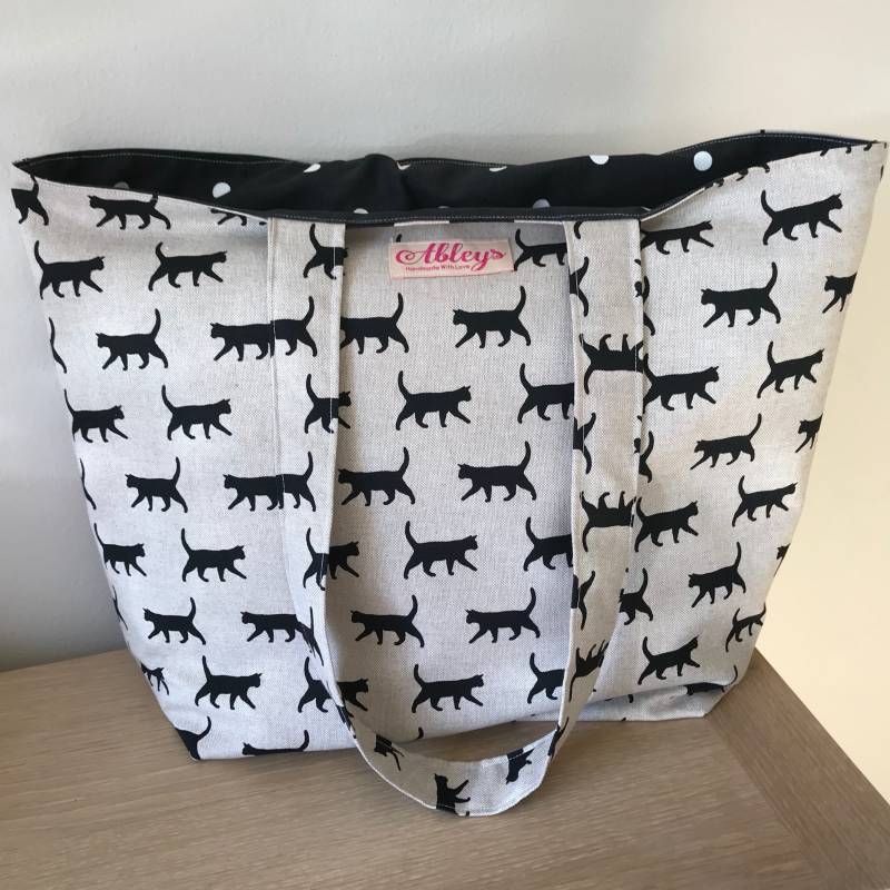 Große Einkaufstasche, Stofftasche, Schwarze Katzen Print Große Einkaufstasche, Stofftasche, Schwarze Katzen Print von Ableyshandmadegifts