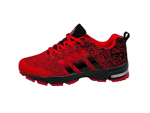 Ablovo® Herren Damen Sportschuhe Turnschuhe Laufschuhe Sneaker Hallenschuhe (Rot-Schwarz, EU Schuhgrößensystem, Erwachsene, Herren, Numerisch, M, 46) von Ablovo
