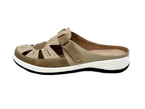 Ablovo Clogs Damen Pantoletten Atmungsaktiv Gartenschuhe rutschfest Strand Sommer Hausschuhe(Beige, 41) von Ablovo