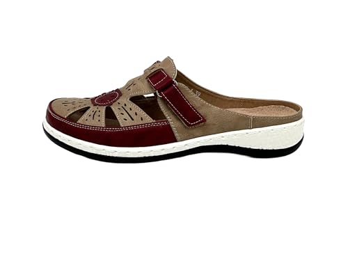 Ablovo Clogs Damen Pantoletten Atmungsaktiv Gartenschuhe rutschfest Strand Sommer Hausschuhe(Rot-Beige, 38) von Ablovo