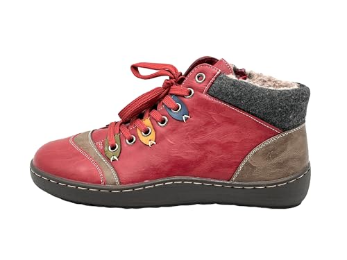 Ablovo Damen Boots Winterschuhe Stiefeletten Gefüttert Reißverschluss und Schnürung (Rot, EU Schuhgrößensystem, Erwachsene, Damen, Numerisch, M, 40) von Ablovo