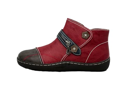 Ablovo Damen Boots Winterschuhe Stiefeletten Gefüttert Reißverschluss und Schnürung (Rot-Retro, EU Schuhgrößensystem, Erwachsene, Damen, Numerisch, M, 36) von Ablovo