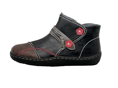 Ablovo Damen Boots Winterschuhe Stiefeletten Gefüttert Reißverschluss und Schnürung (Schwarz-Retro, EU Schuhgrößensystem, Erwachsene, Damen, Numerisch, M, 37) von Ablovo