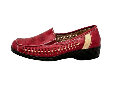 Ablovo Damen Slipper Slip on Flache Schuhe Loafer Bequeme Mokassins (Rot-Gold, 42) von Ablovo