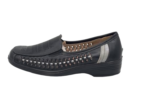 Ablovo Damen Slipper Slip on Flache Schuhe Loafer Bequeme Mokassins (Schwarz-Grau, 38) von Ablovo