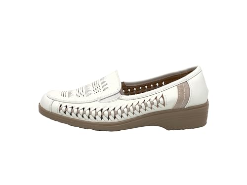 Ablovo Damen Slipper Slip on Flache Schuhe Loafer Bequeme Mokassins (Weiß-Beige, 36) von Ablovo