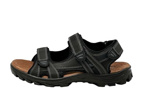 Ablovo Herren Sandalen aus Leder Outdoor Trekkingsandalen Strandschuhe(Schwarz, 45) von Ablovo