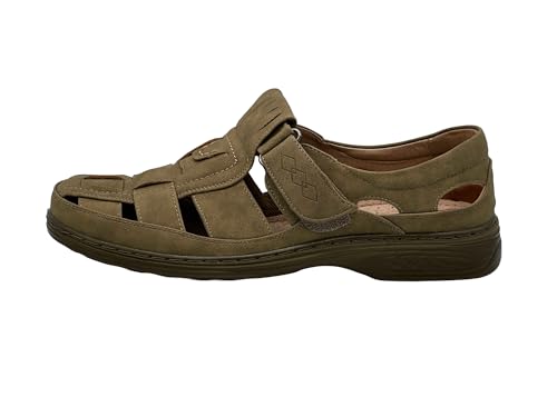 Ablovo Herren Sandalen mit Klettverschluss Slip on Halbschuhe(Khaki, 46) von Ablovo