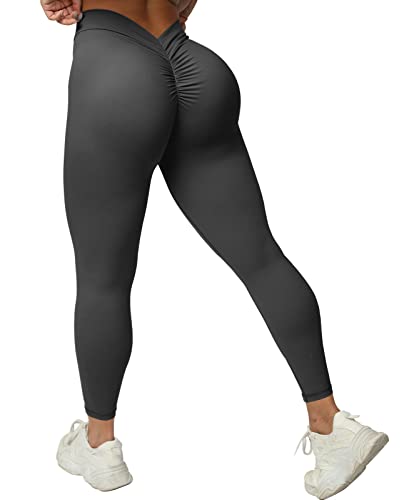 V-Back Scrunch Leggings Nahtlose Workout Gym Leggings für Frauen Bauchkontrolle Po Lift Buttery Soft Squat Proof Schwarz Grau, GRAU, Groß von Abodhu