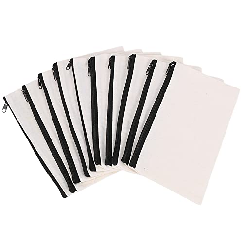 Aboiled 10 Stück Leinwand Make-Up Leinwand Reißverschluss Beutel Bleistiftetui Leere DIY Basteltaschen Kosmetiktasche für Reisen DIY Bastelschule von Aboiled