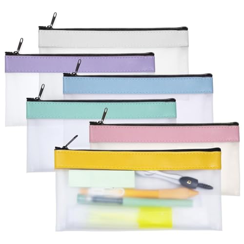 Aboiled 6er-Pack Transparente Federmäppchen, Federmäppchen, Transparente Make-Up-Tasche, Bleistifttasche, Stiftetasche, Transparentes Federmäppchen, Transparente Tasche mit Reißverschluss von Aboiled