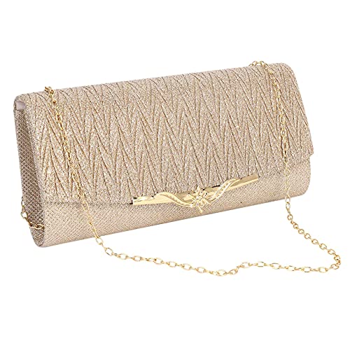 Aboiled Frauen Abendtasche Party Bankett Glitter Tasche Für Frauen Mädchen Hochzeit Kupplungen Handtasche Kette Umhängetasche (Champagner) von Aboiled