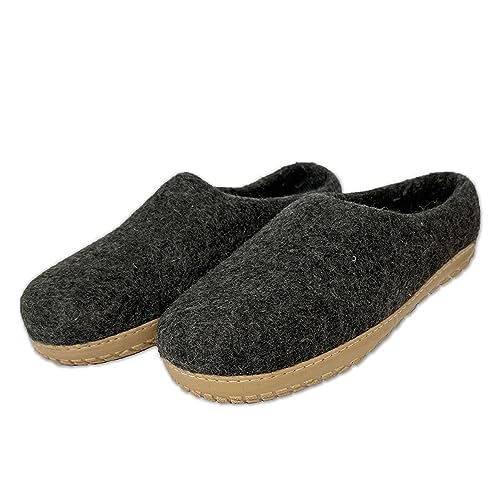 Abolengo de Alpaca Alpaka Hausschuhe/Slipper/Pantoffeln mit fester Sohle für Damen und Herren, anthrazit, Schuhgröße 37 von Abolengo de Alpaca