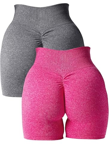 Abonlen Damen Scrunch Nahtlose 2-teilige Workout-Shorts Hohe Taille Yoga Shorts Gym Laufen Athletic Biker Shorts, Karmingrau, Mittel von Abonlen