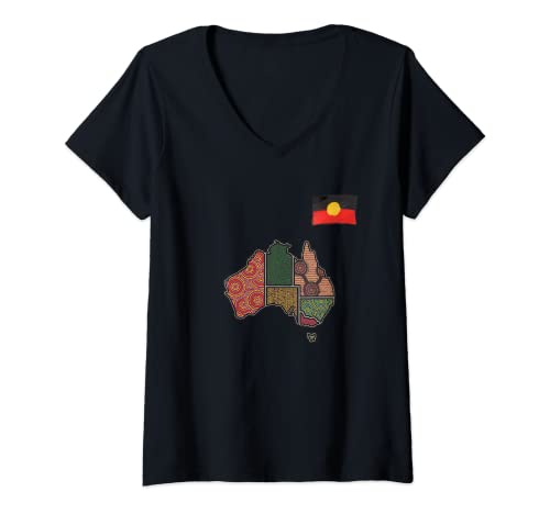Damen Aborigines Art Australien T-Shirt mit V-Ausschnitt von Aboriginal Art