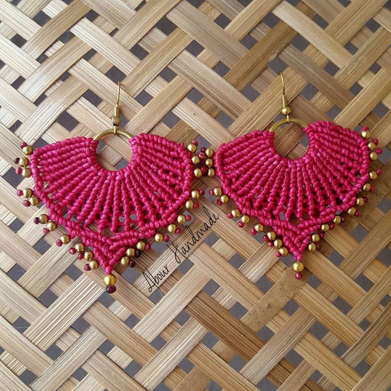 Handgemachte Rosa Makramee Ohrringe Boho Hippie Schmuck von AbourShop