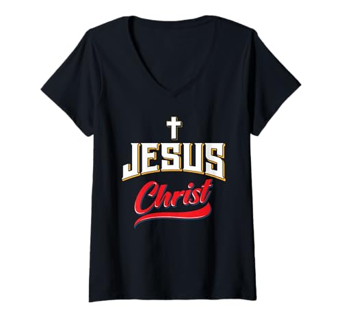 Damen Vintage Jesus Christus Retter Kreuz T-Shirt mit V-Ausschnitt Damen Vintage Jesus Christus Retter Kreuz T-Shirt mit V-Ausschnitt von About Jesus Christ Store
