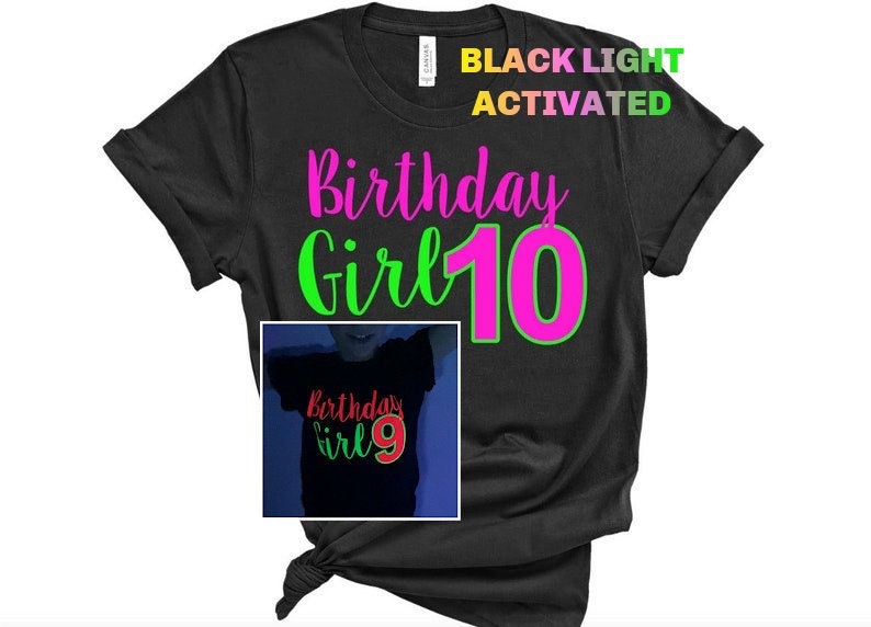 Mädchen Neon Geburtstag Shirt- Schwarzes Licht Glow Party - Farbiger Tween von AboutASprout