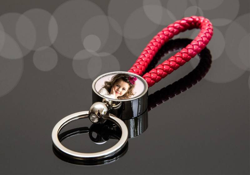 Runder Foto Geflochtener Roter Schlüsselring/Personalisierter von AboutYouGiftsUK