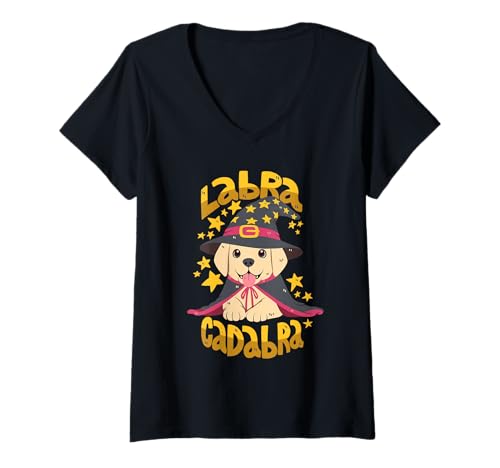 Damen Labrador Wizard Wortspiel T-Shirt mit V-Ausschnitt von Abracadabra Designs