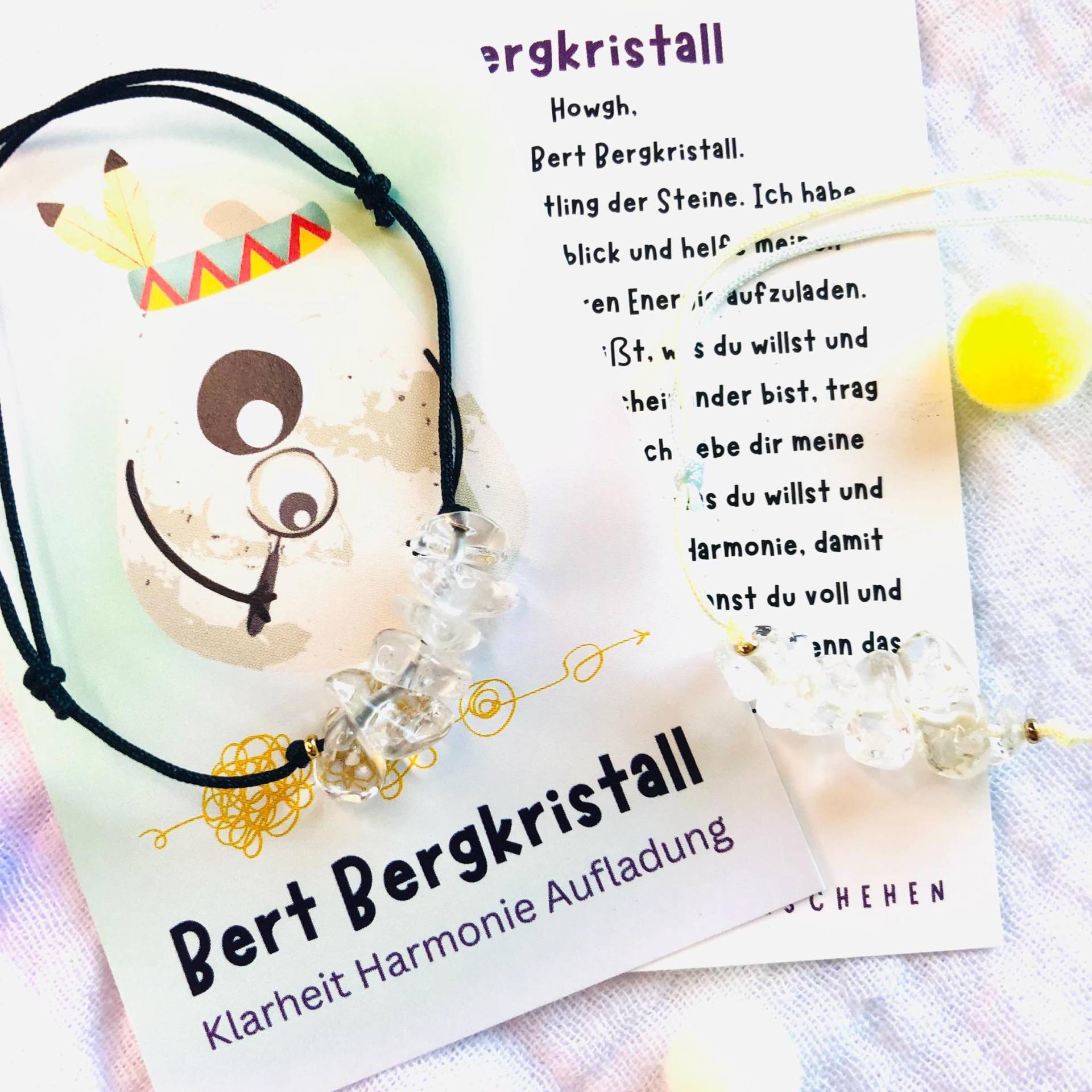 Bergkristall Kordelarmband "Bert Bergkristall" -Edelstein Armband-Glücksbringer-Talisman-Einschulungsgeschenke-Bergkristall Schmuck von AbrakadabraSteineDE