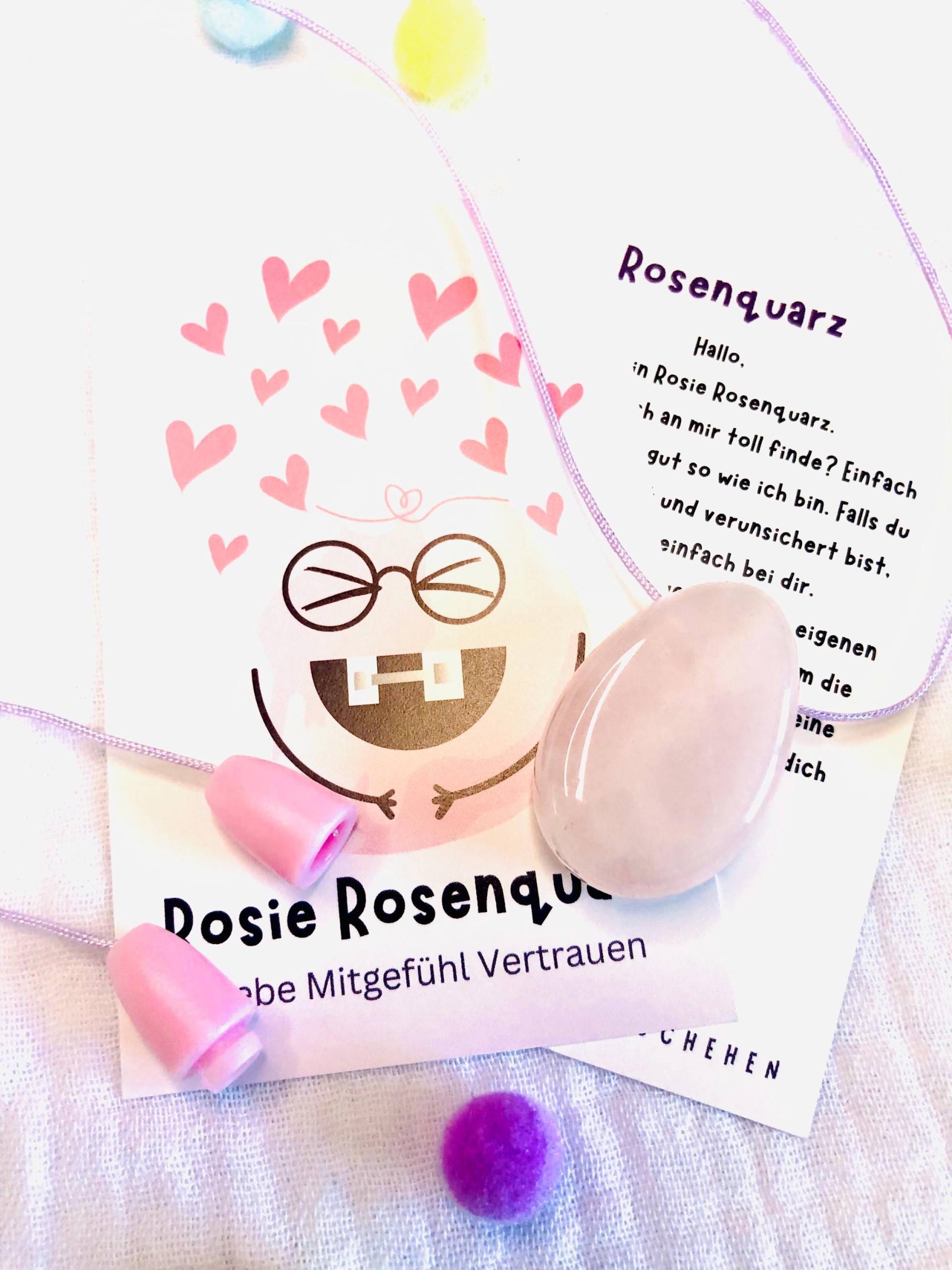 Edelstein Kette "Rosie Rosenquarz"-Rosenquarz Anhänger-Mutmacher-Kindergeschenke-Einschulungsgeschenke-Glücksbringer-Talisman-Heilsteinkette von AbrakadabraSteineDE
