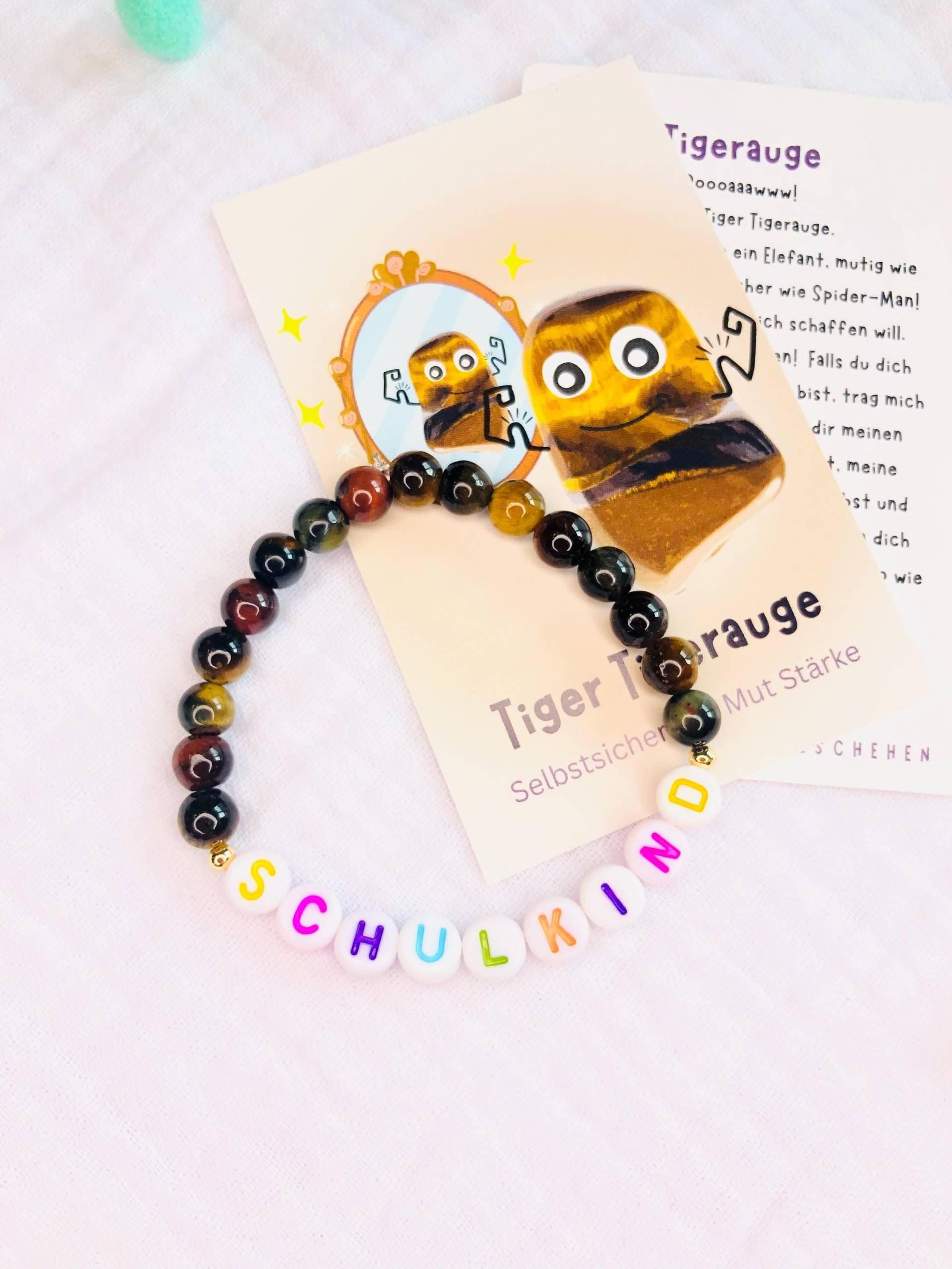 Kinderarmband "Schulkind" Tigerauge-Mutmacher Armband-Armband Edelsteine-Geschenk Kind-Geschenkidee Kind-15cm Lang-Einschulungsgeschenke von AbrakadabraSteineDE
